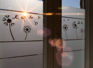 Stickers décoratif pour fenêtre pissenlits avec rayon du soleil